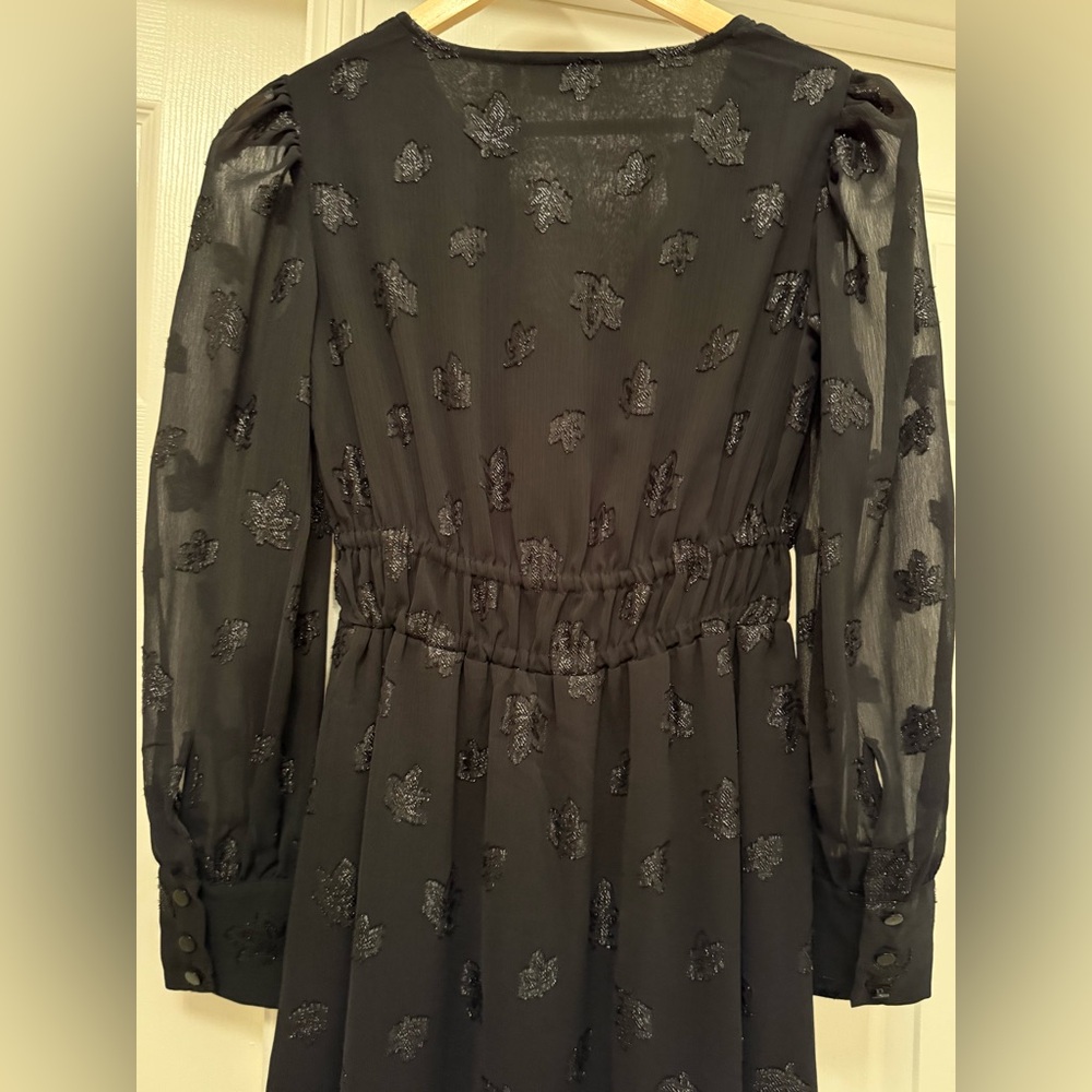 Spartina 449 Midi Dress Womens XXS Black Metallic Fil Coupe Leaf Long Sleeve - Picture 3 of 5